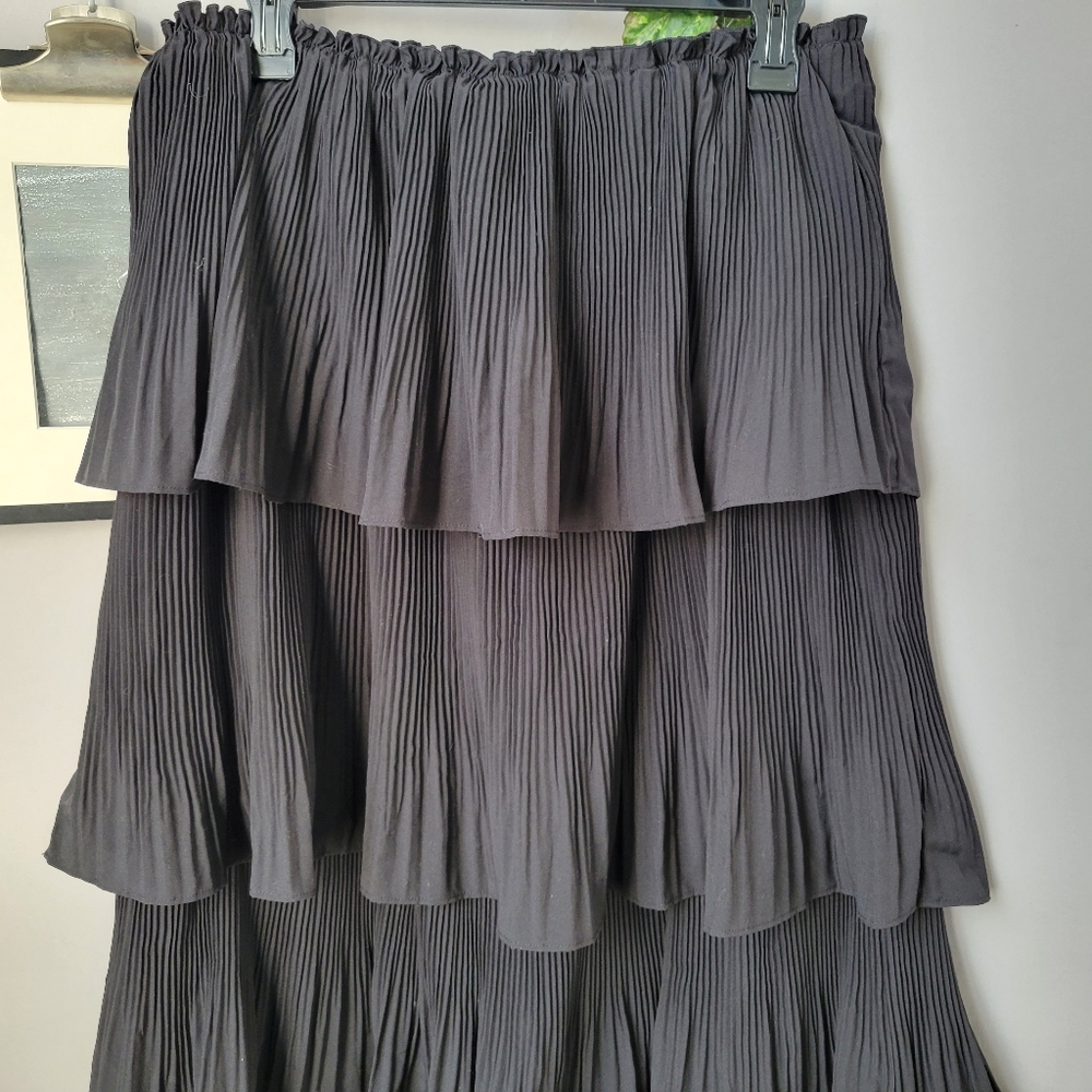 New Anthropologie Mare Tiered Pleated Midi Dress or Skirt Black S - Picture 5 of 11